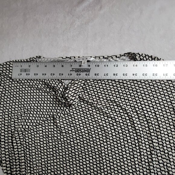 Cabi Womens Black White Geometric Cowl Neck Ruched Midi Dress Large Stretch #614 - Picture 5 of 9